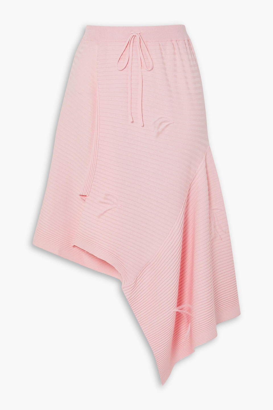 Marques' Almeida Asymmetric feather-embellished ribbed-knit midi skirt