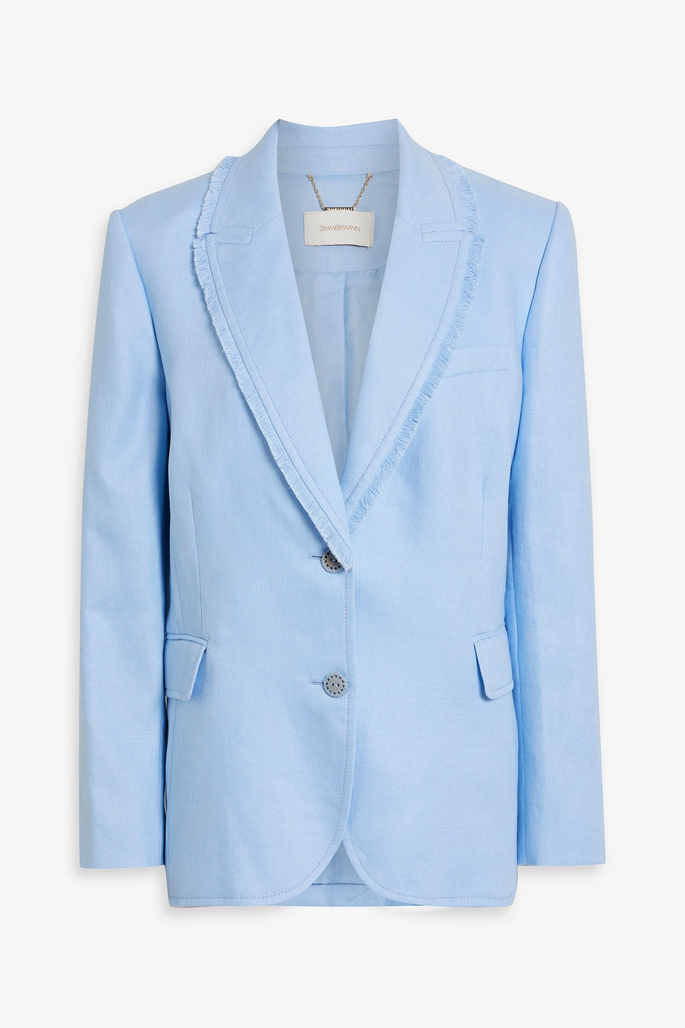 Zimmermann Frayed Linen Blazer In Sky Blue