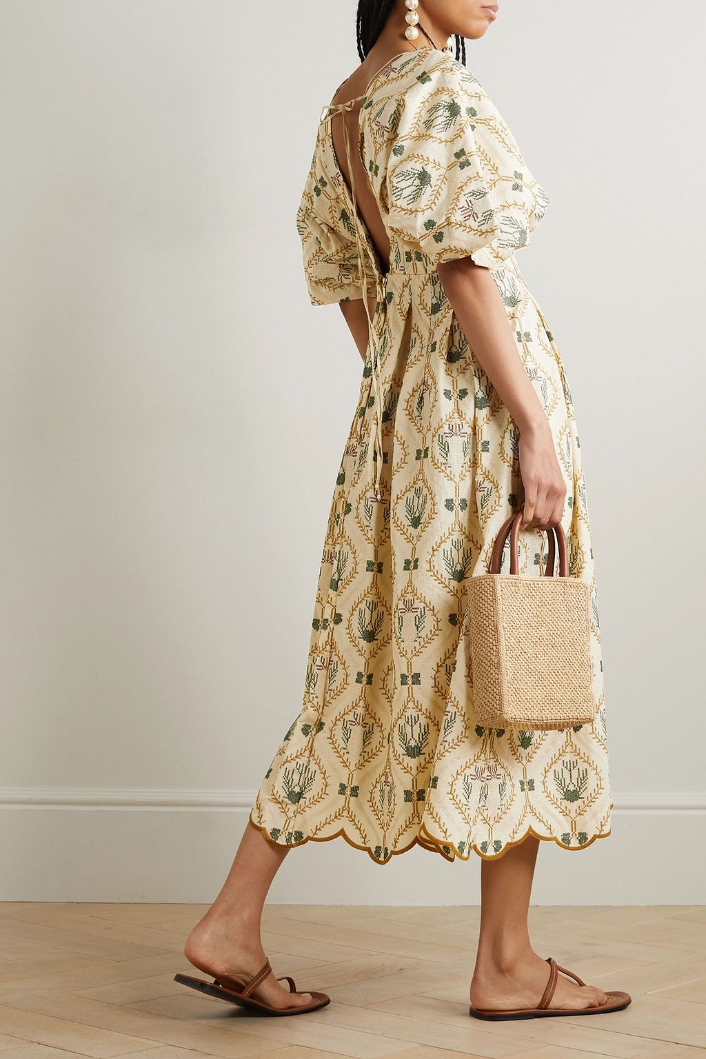 AGUA BY AGUA BENDITA Federica embroidered cotton-poplin midi dress
