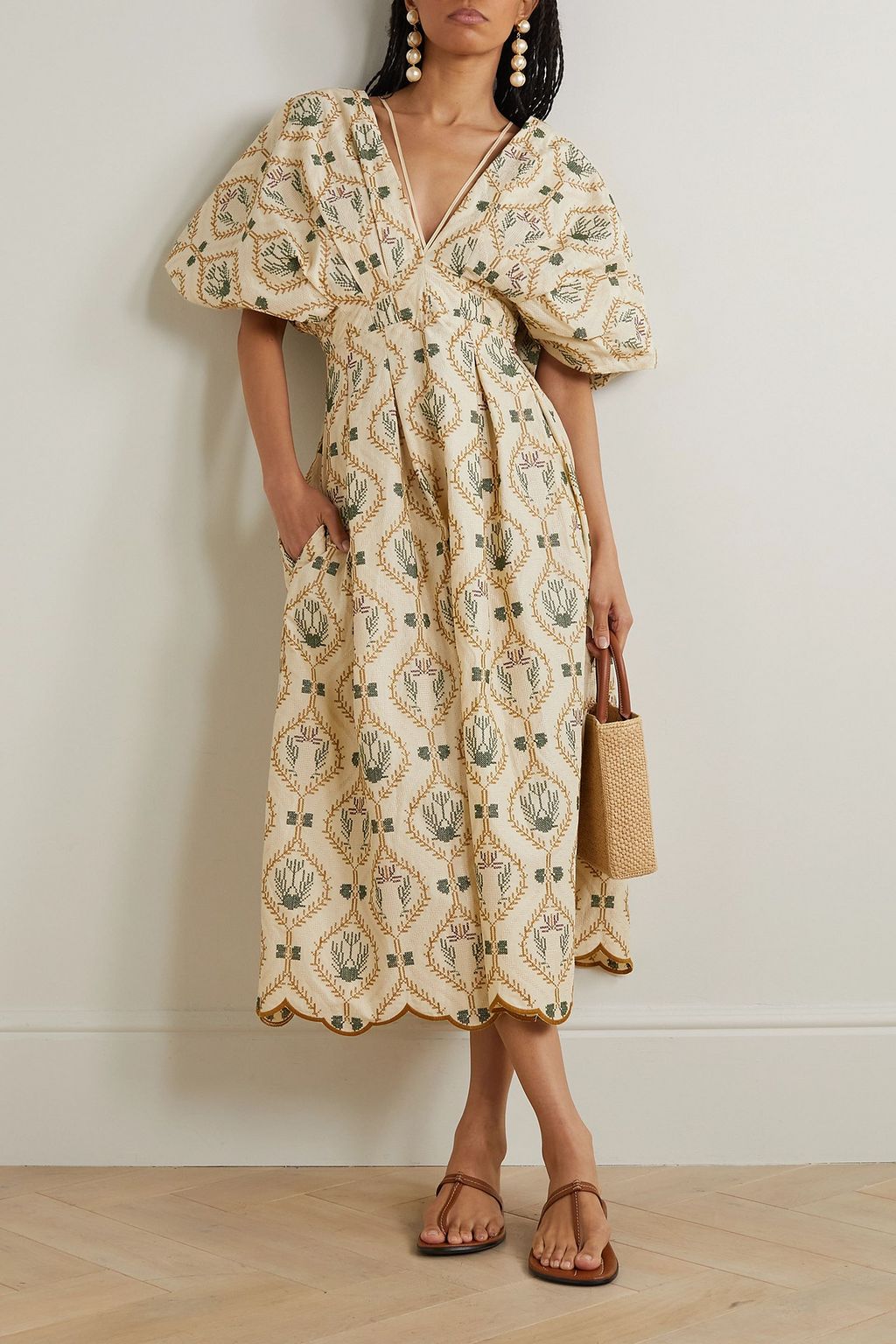 AGUA BY AGUA BENDITA Federica embroidered cotton-poplin midi dress
