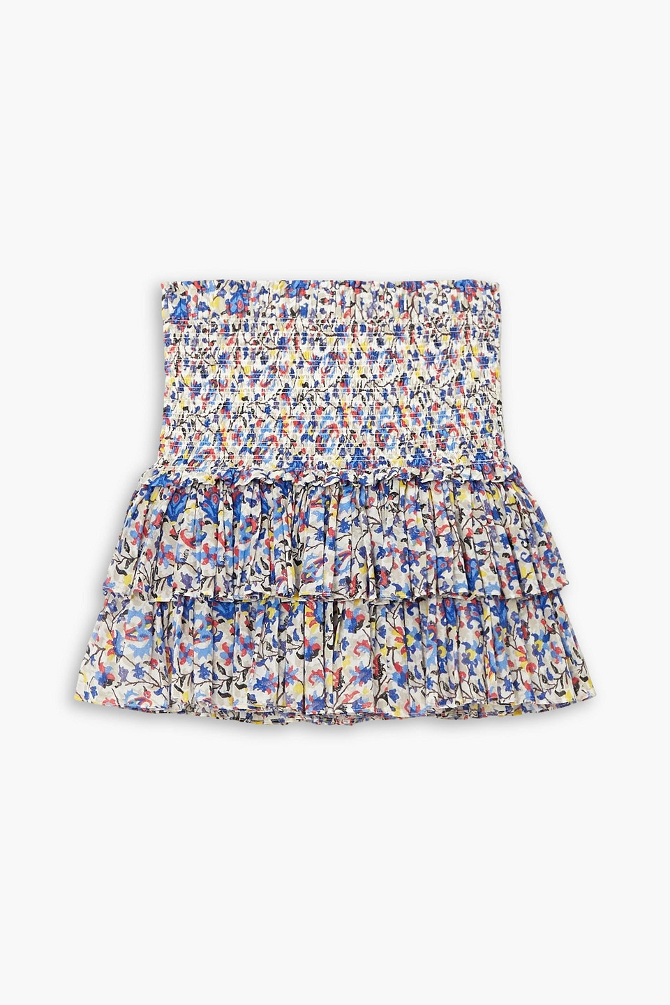 Isabel Marant Étoile Naomi Shirred Tiered Printed Cotton-voile Mini Skirt In Blue