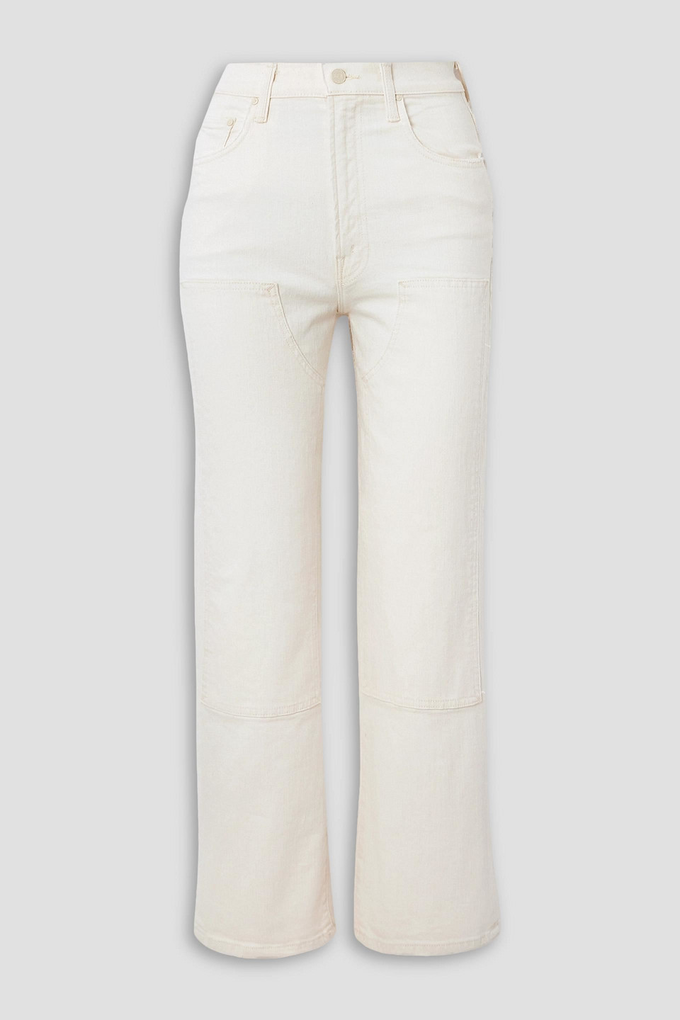 Mother The Bees Knees Rambler Zip Cropped High-rise Wide-leg Jeans In Ecru