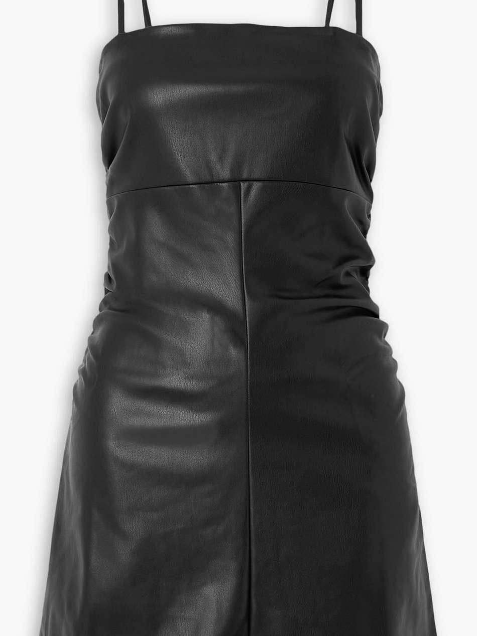 gathered faux leather mini dress