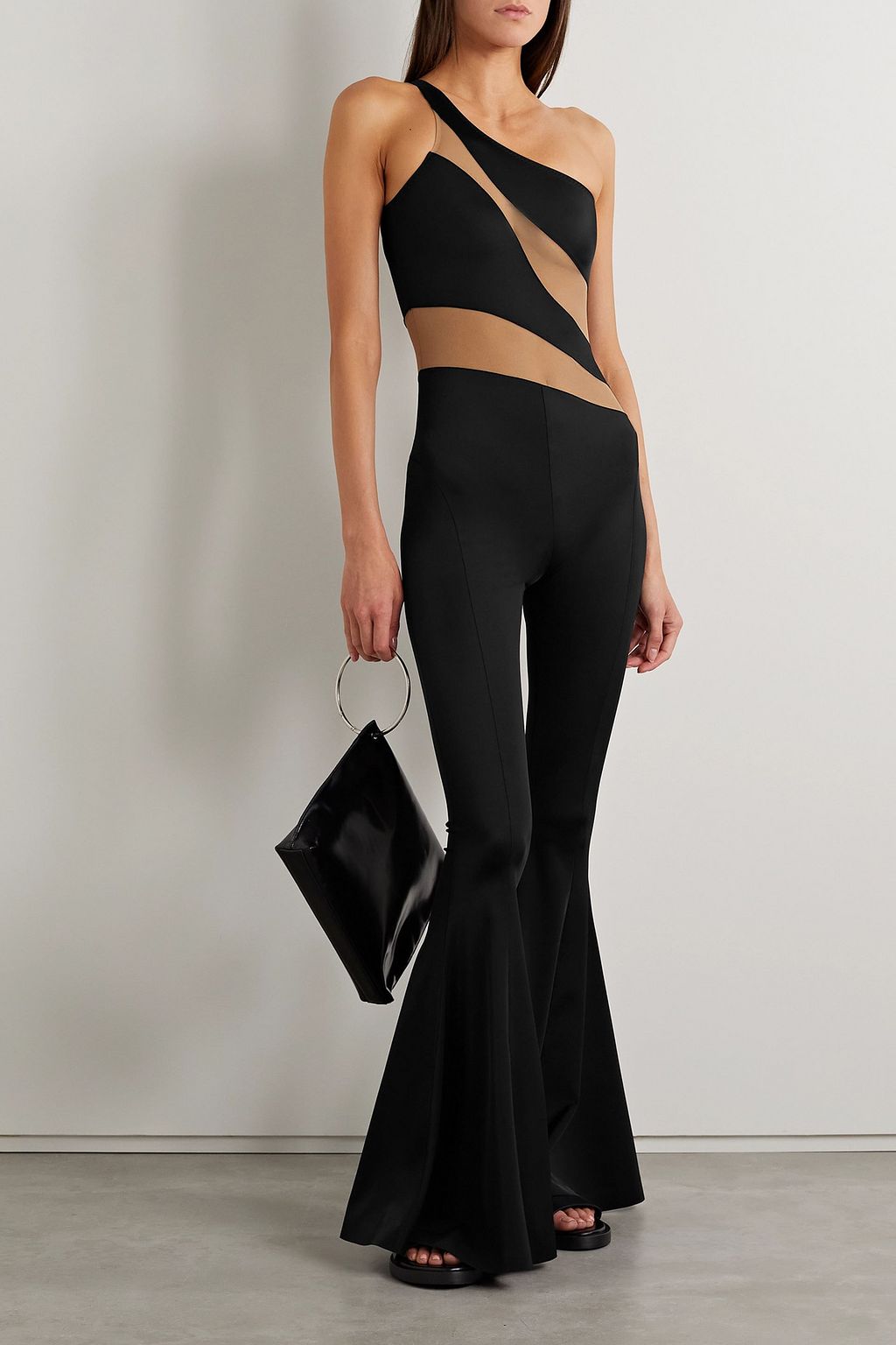 NORMA KAMALI Snake one-shoulder mesh-paneled stretch-jersey jumpsuit