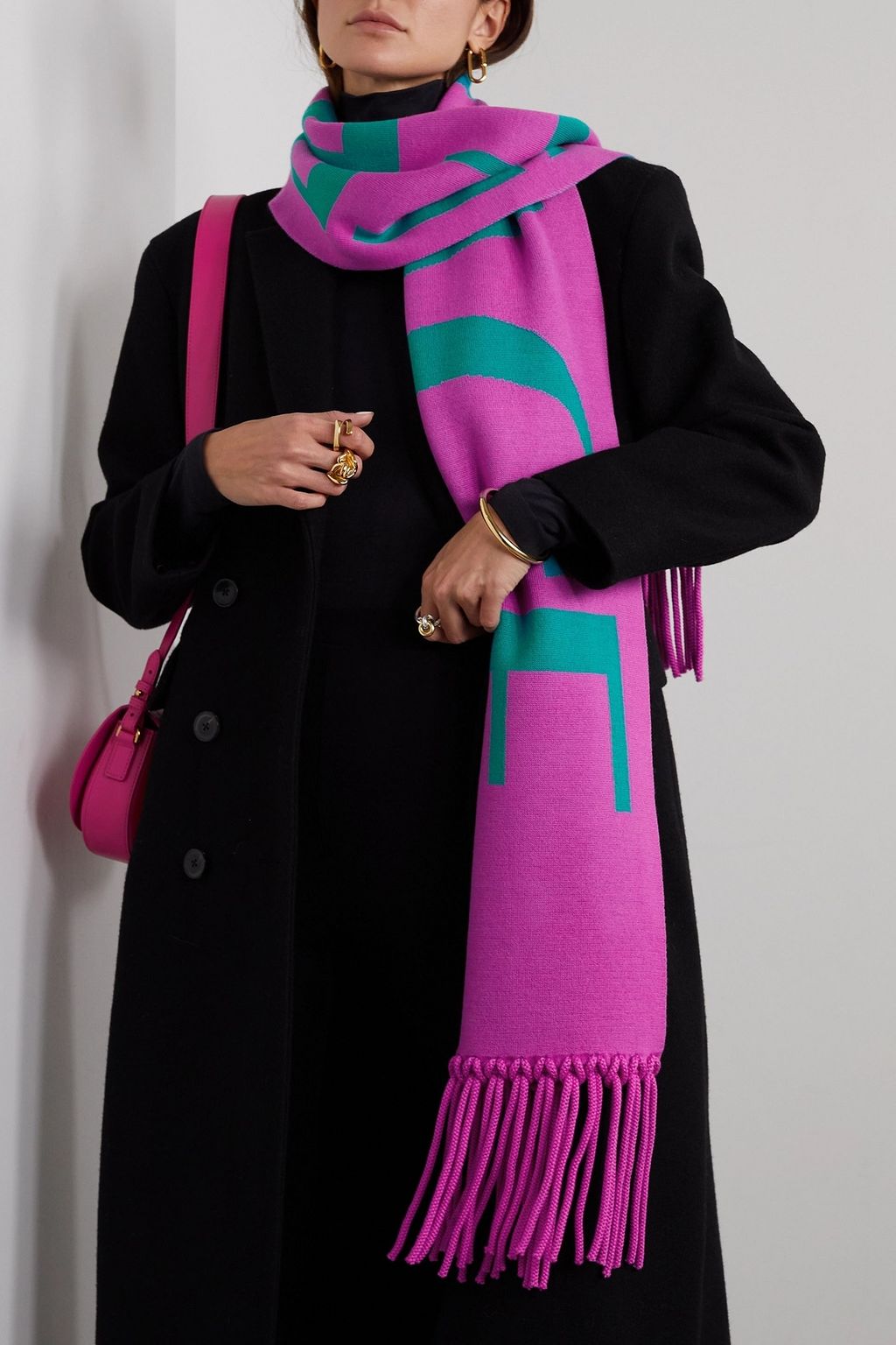 VERSACE Fringed wool-jacquard scarf