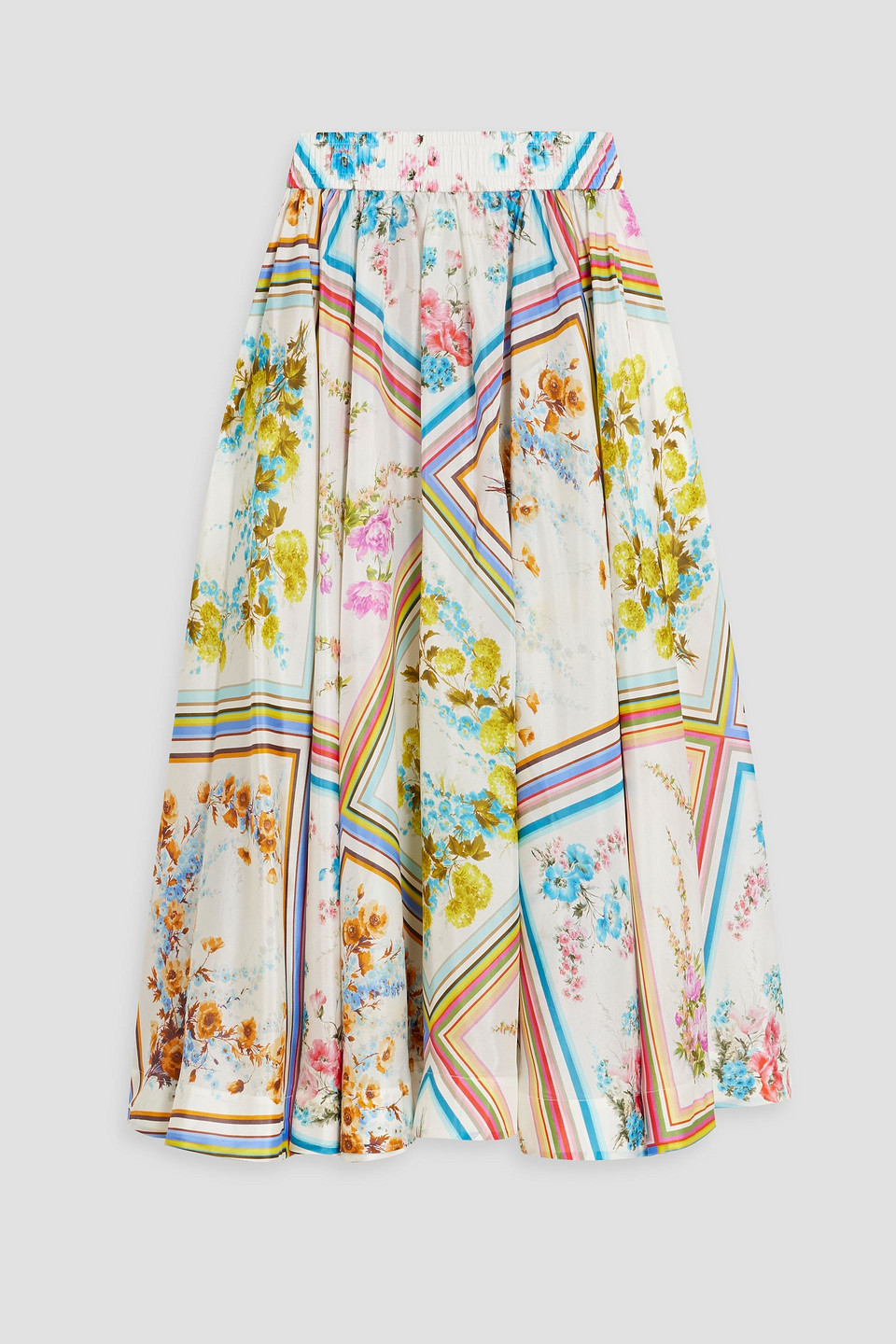 Zimmermann Halcyon Floral Silk Midi Skirt In White