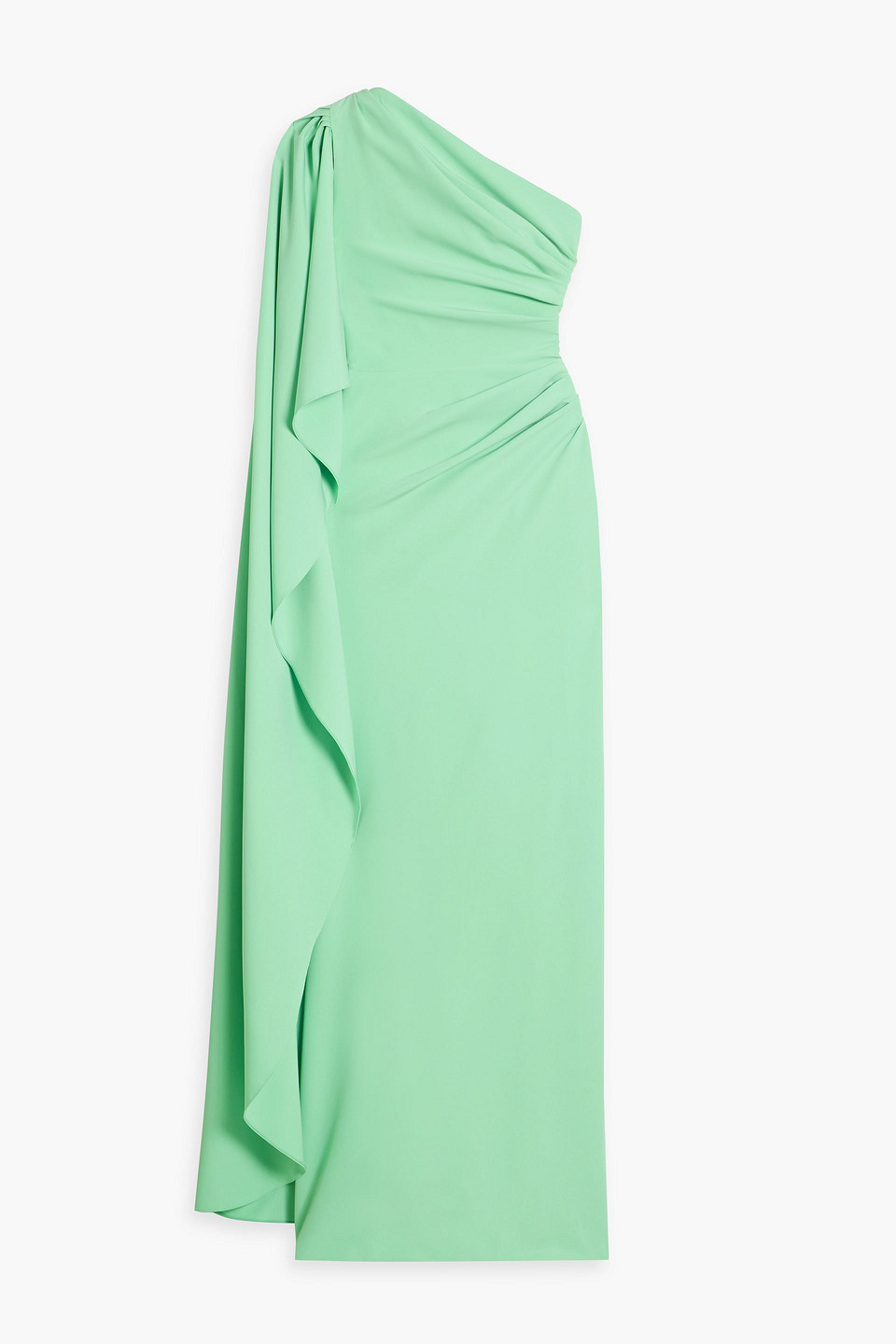 Rhea Costa One-shoulder Draped Crepe Gown In Light Green