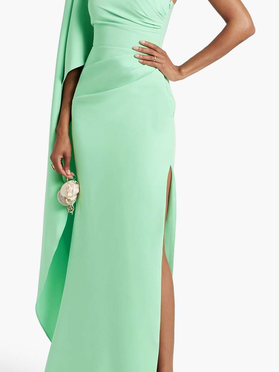 one-shoulder draped crepe gown