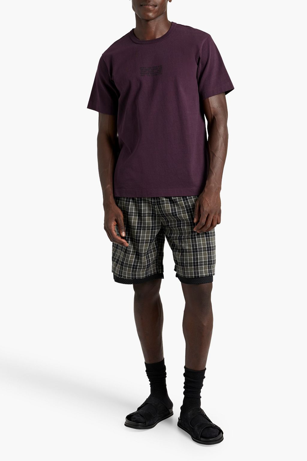 ACNE STUDIOS Mesh-trimmed checked cotton-flannel drawstring