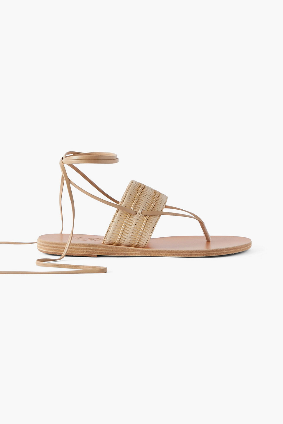 Ancient Greek Sandals Aratro Leather-trimmed Raffia Sandals In Neutral