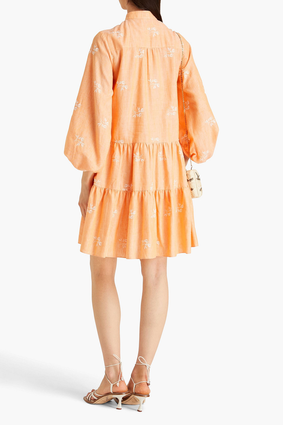 ERDEM WINONA TIERED EMBROIDERED COTTON-BLEND MINI SHIRT DRESS