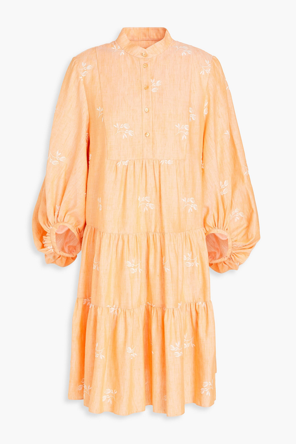 Erdem Winona Tiered Embroidered Cotton-blend Mini Shirt Dress In Pastel Orange