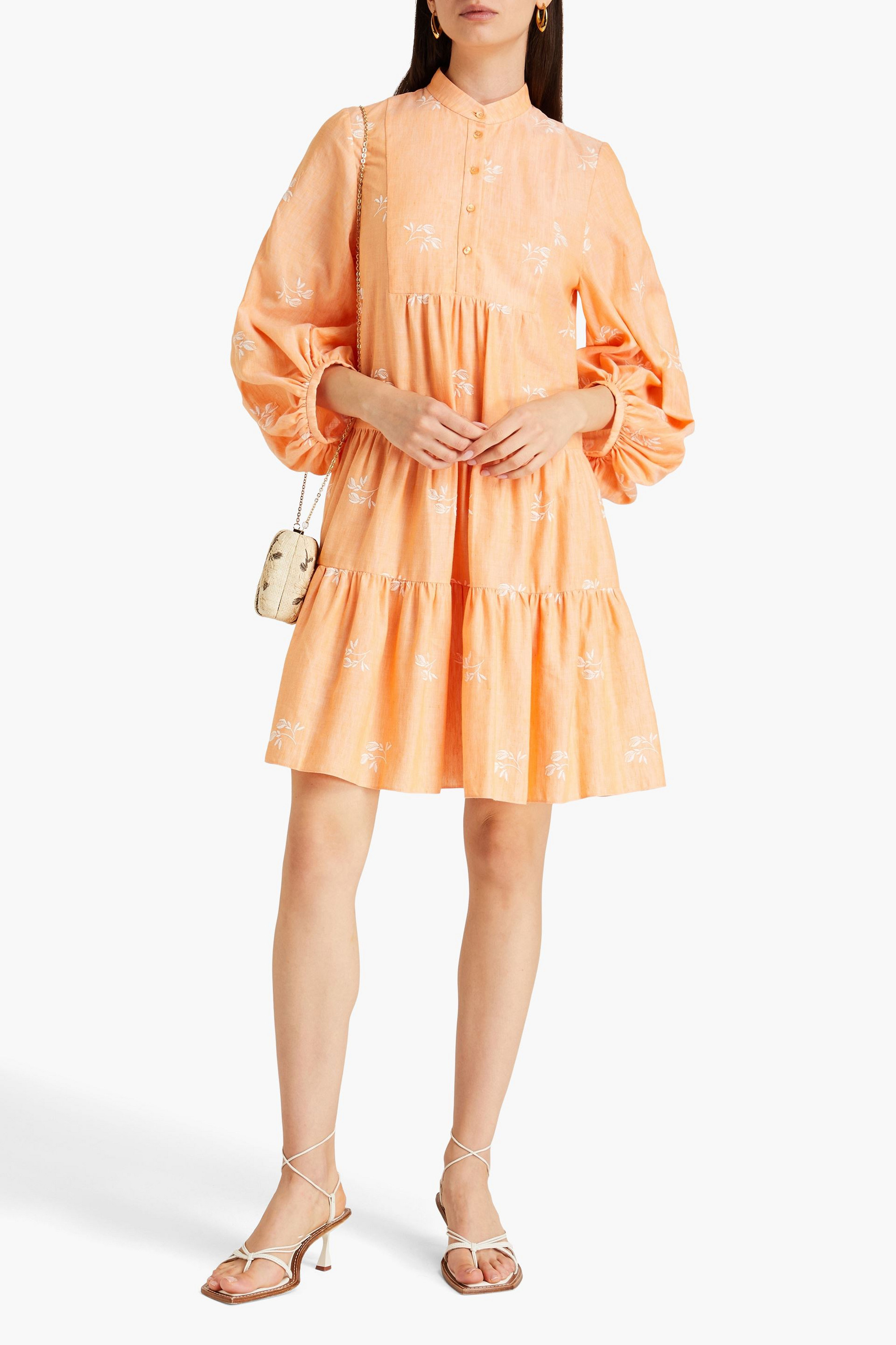 Erdem Winona tiered embroidered cotton-blend mini shirt dress