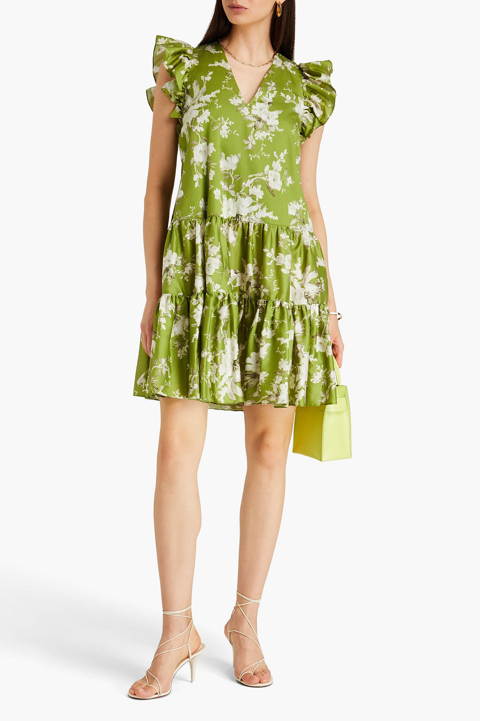 ERDEM DALIA TIERED FLORAL-PRINT COTTON-POPLIN MINI DRESS 