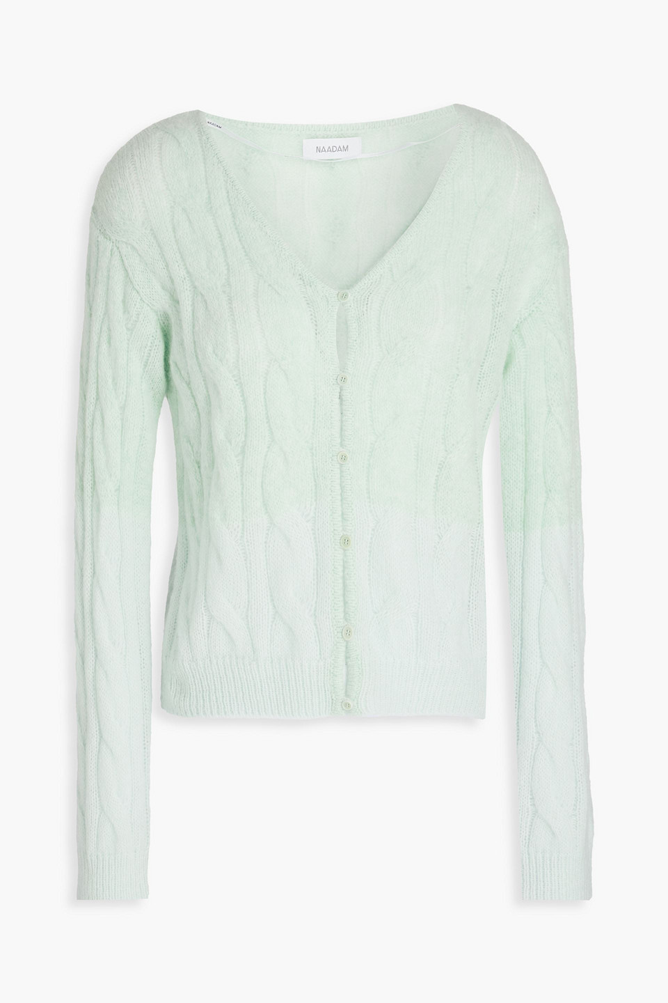 Naadam Two-tone Cable-knit Wool And Cashmere-blend Cardigan In Mint