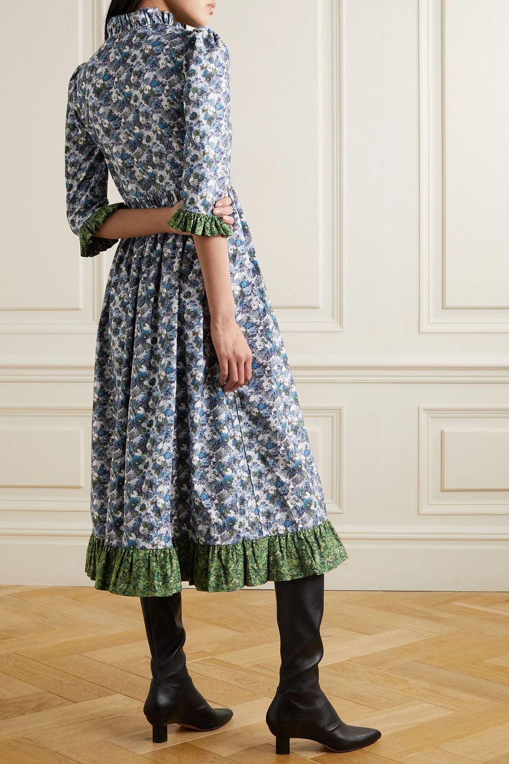 O PIONEERS Tania ruffled floral-print needlecord cotton midi dress