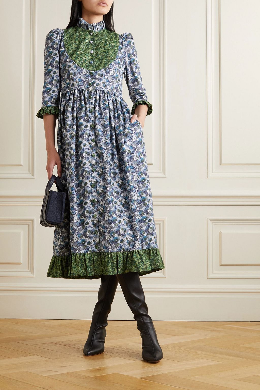 O PIONEERS Tania ruffled floral-print needlecord cotton midi dress