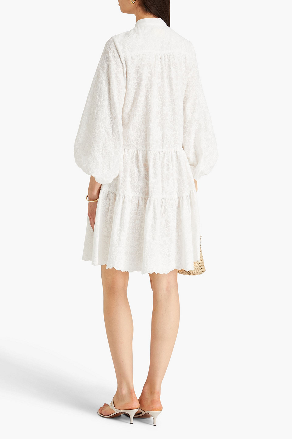 ERDEM WINONA TIERED EMBROIDERED COTTON MINI SHIRT DRESS 