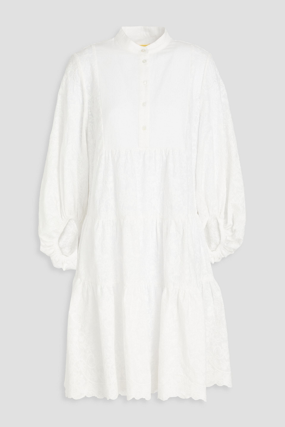 Erdem Winona Tiered Embroidered Cotton Mini Shirt Dress In White