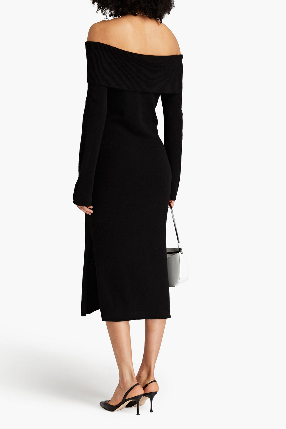 Naadam Off-the-shoulder Cashmere Midi Dress In Black