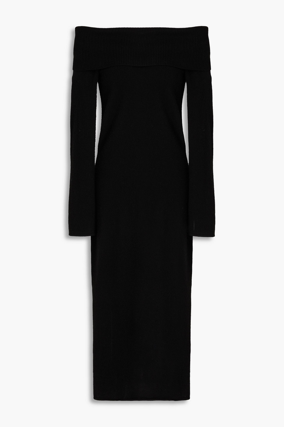 Naadam Off-the-shoulder Cashmere Midi Dress In Black