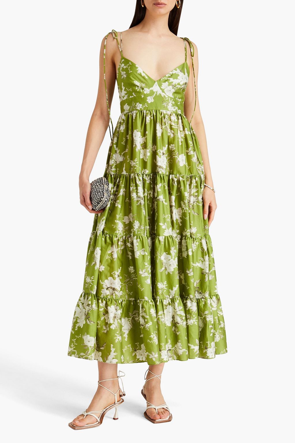 ERDEM Azami tiered floral-print cotton-poplin midi dress