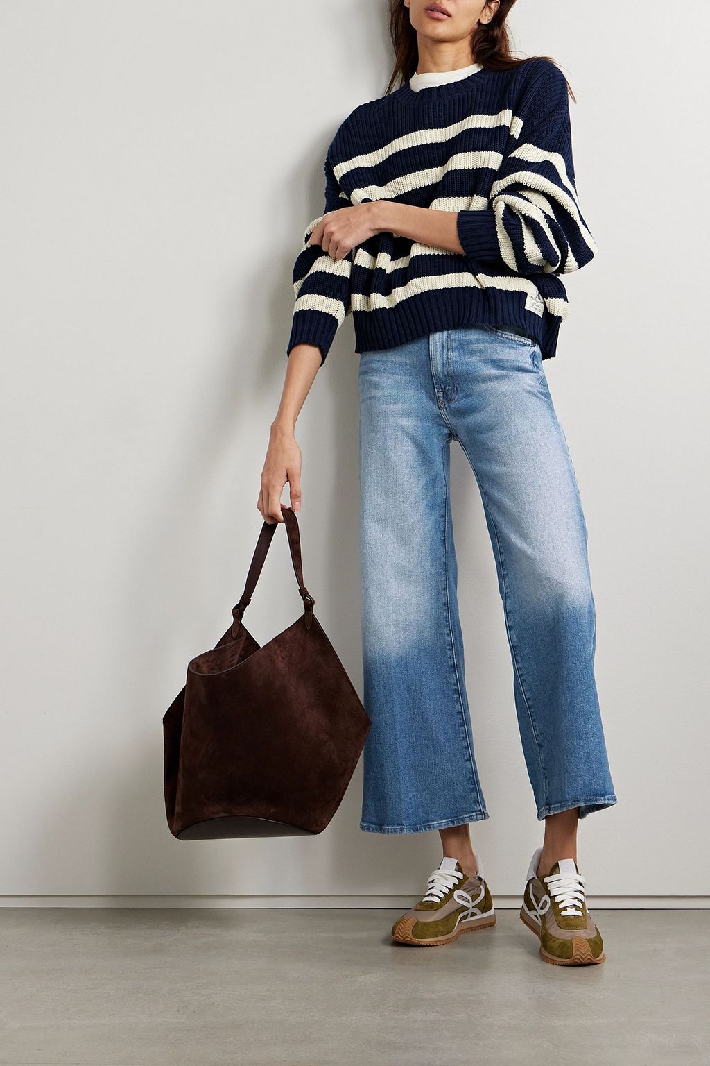 MOTHER The Hustler Roller distressed high-rise flared jeans