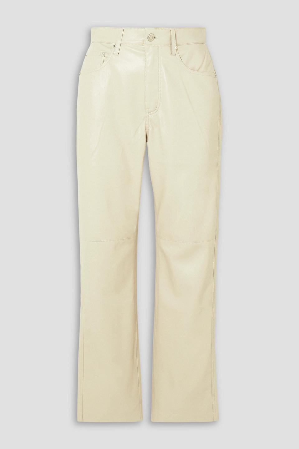 Nanushka Vinni Cropped Vegan Leather Straight-leg Pants In Ecru