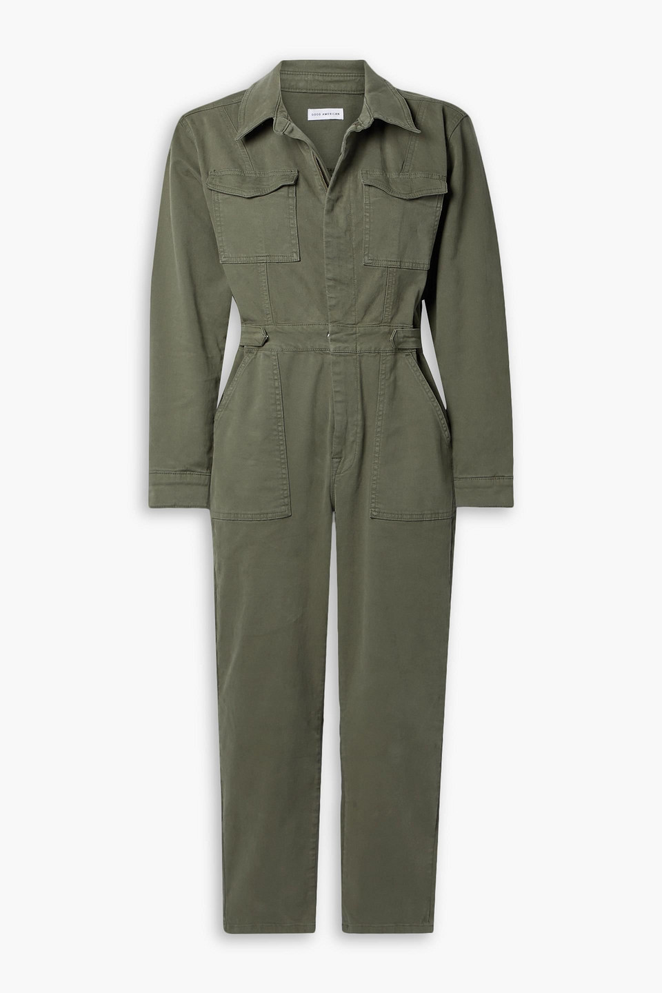 Good American Fit For Success Cropped Denim Jumpsuit In Military-grün