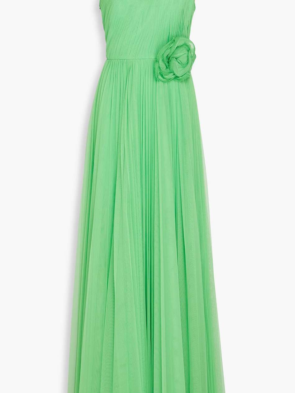 one-shoulder plissé-mesh gown