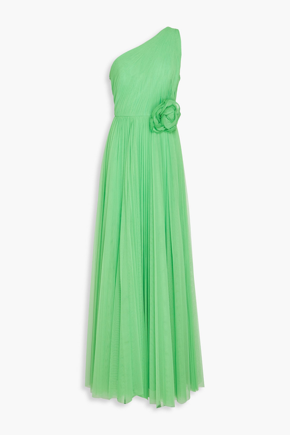 One-shoulder plissé-mesh gown
