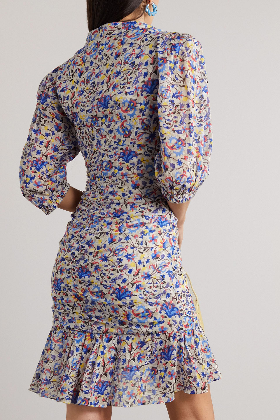 Isabel Marant Étoile Lunesa Ruched Printed Cotton-voile Mini Dress In Blue