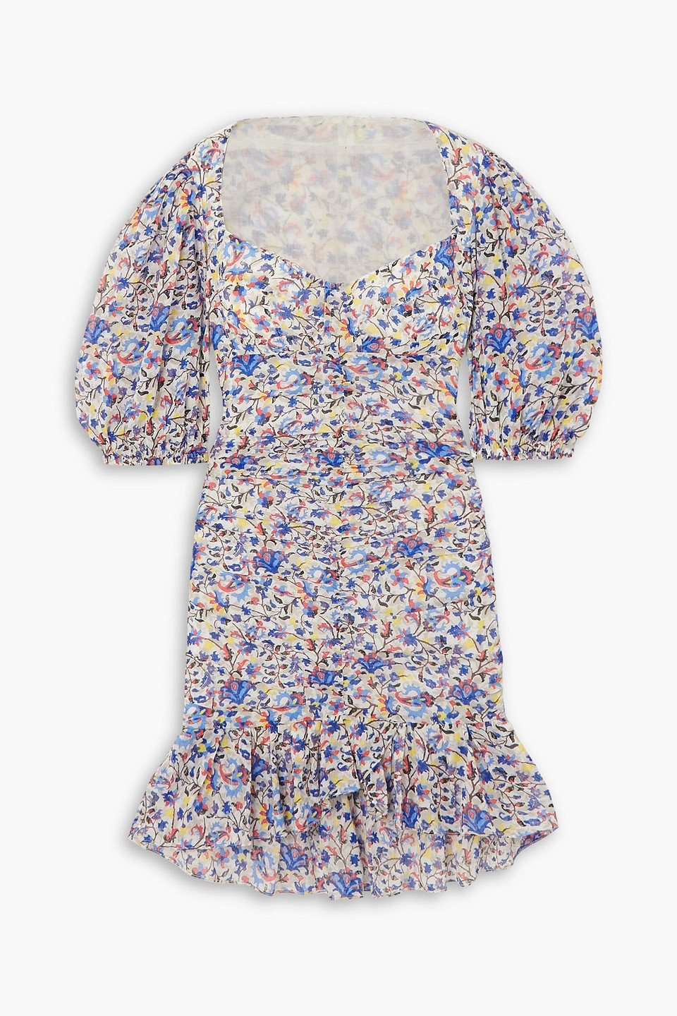 Isabel Marant Étoile Lunesa Ruched Printed Cotton-voile Mini Dress In Blue