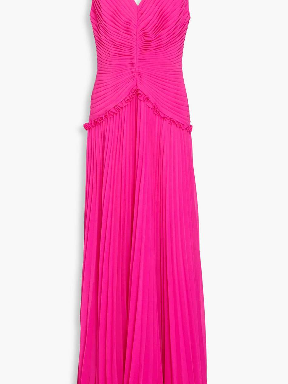 pleated crepe maxi dress