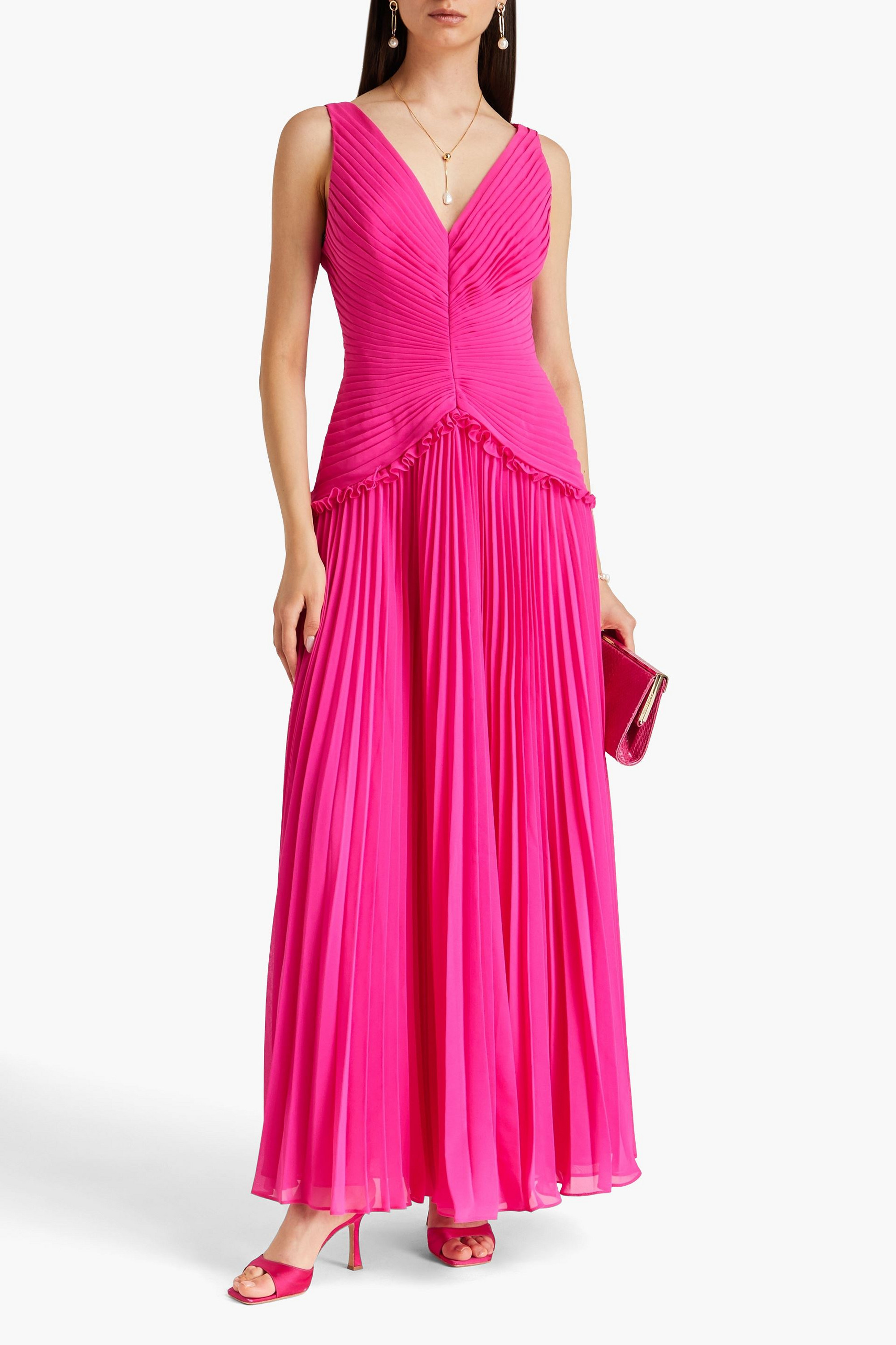 ZAC POSEN Pleated crepe maxi dress