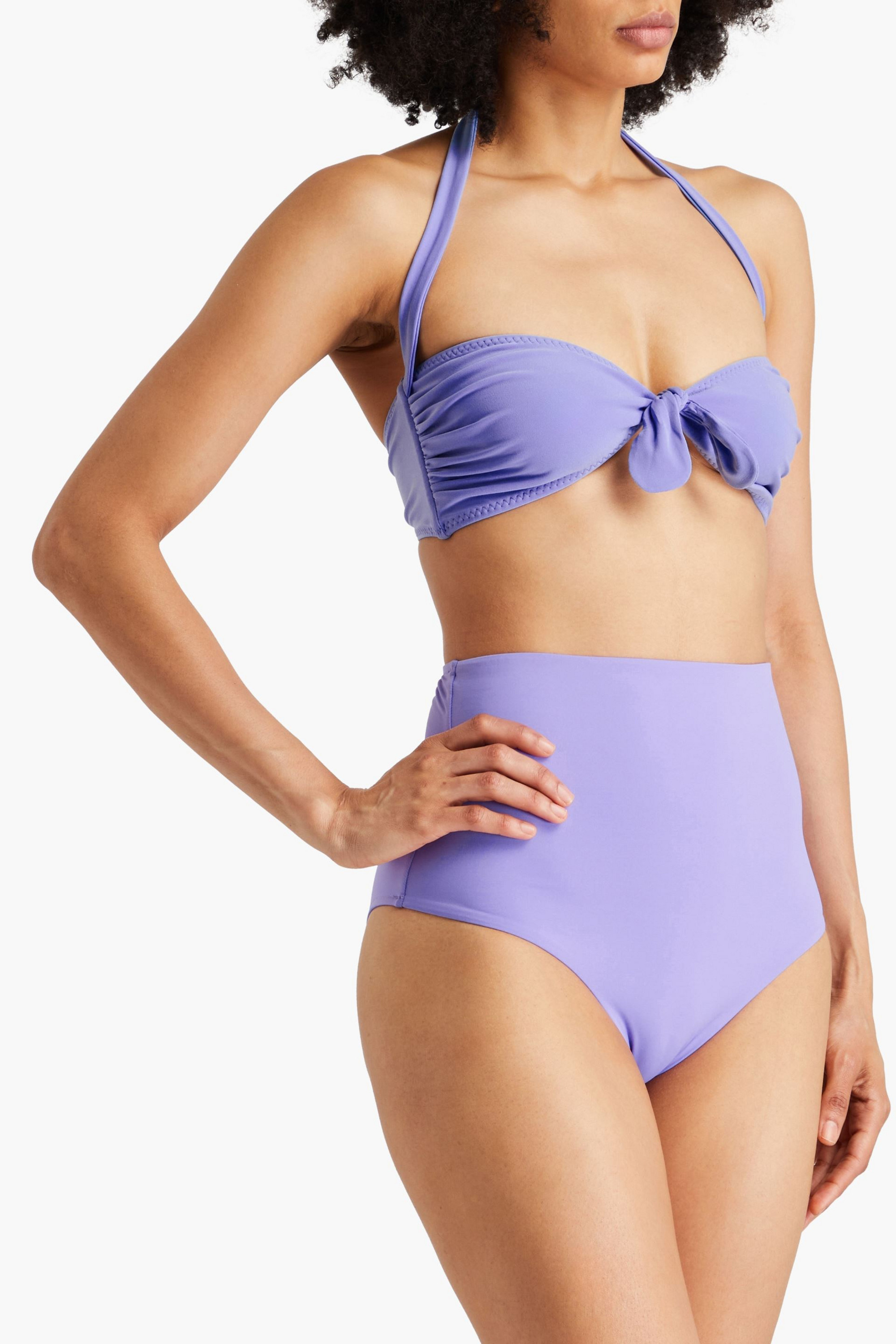 Norma Kamali Tie-front ruched halterneck bikini top