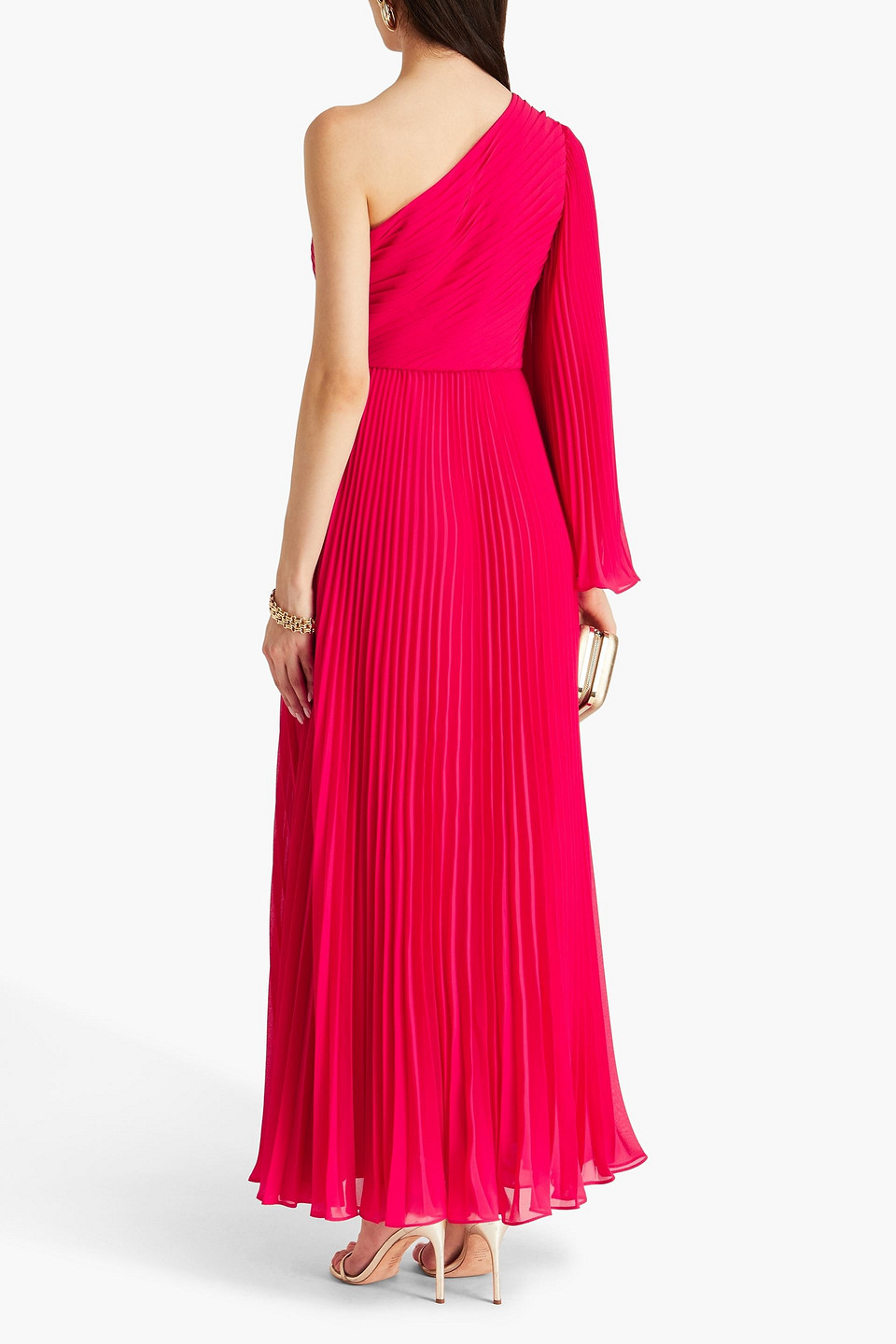 Zac Posen One-shoulder Plissé-crepe Maxi Dress In Red