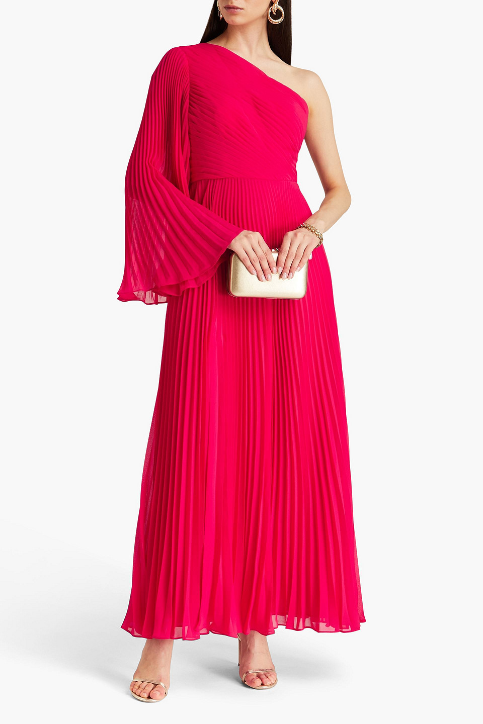 Zac Posen One-shoulder Plissé-crepe Maxi Dress In Red