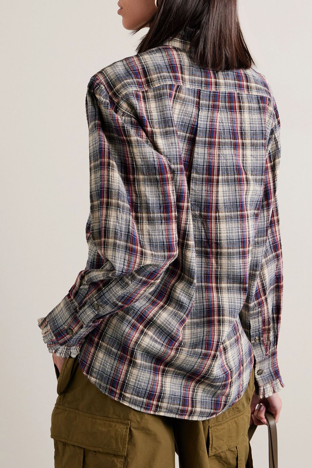 MARANT ÉTOILE Saoli ruffled checked cotton and linen-blend shirt