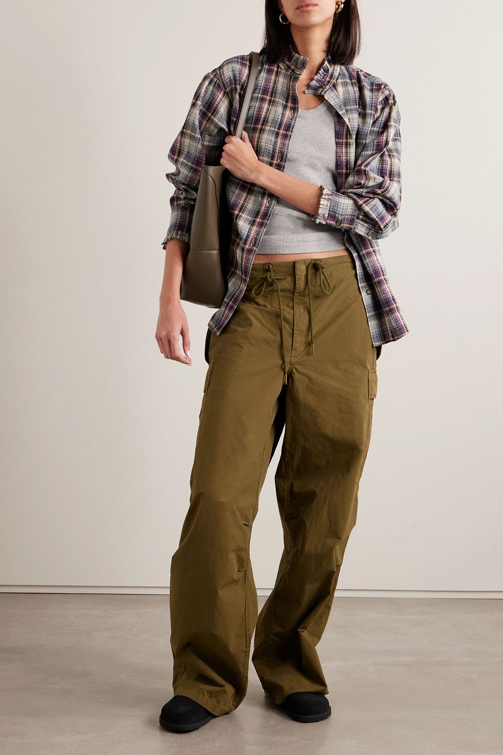 MARANT ÉTOILE Saoli ruffled checked cotton and linen-blend shirt