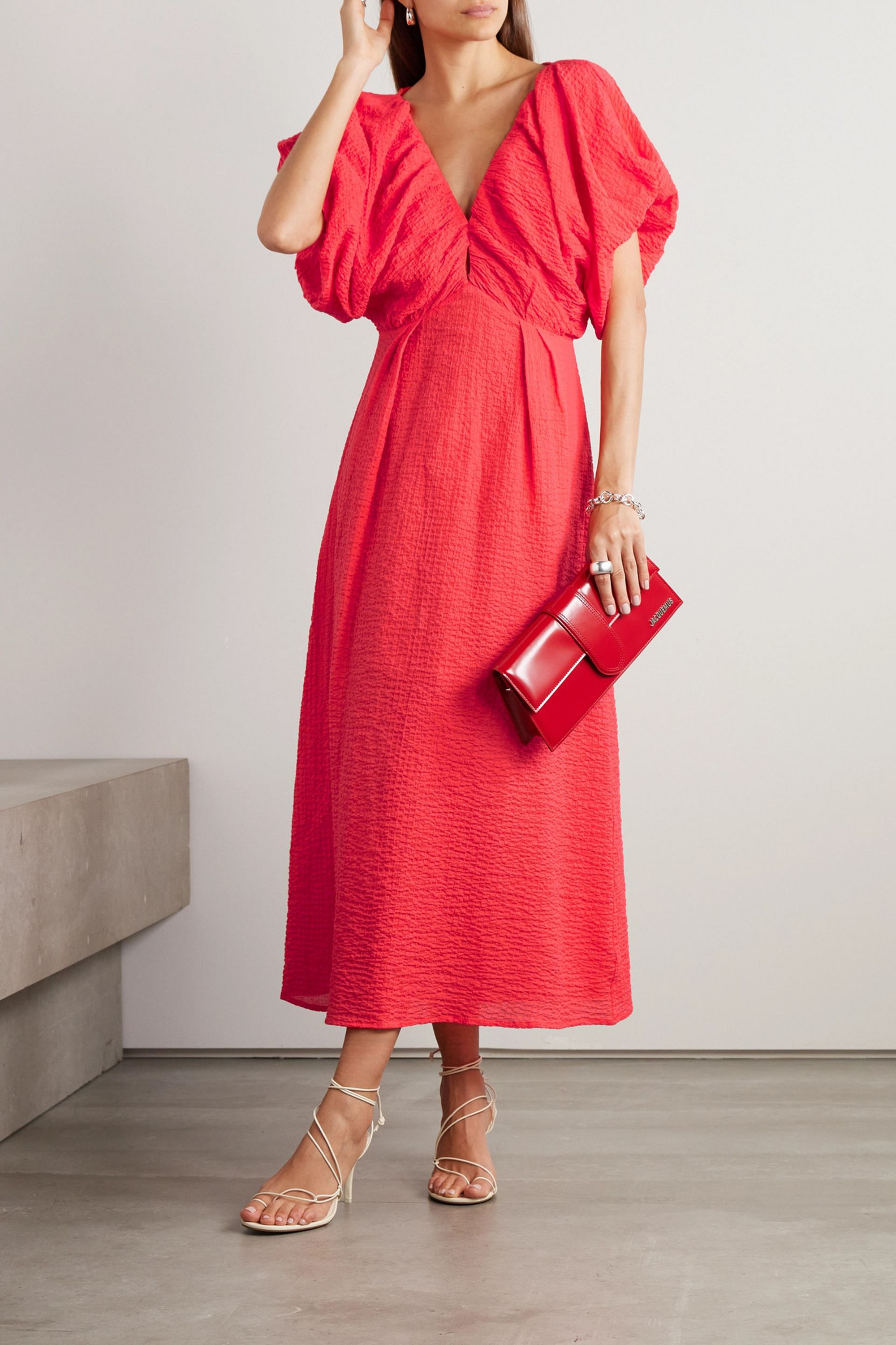 Mother Of Pearl Cotton-blend seersucker midi dress