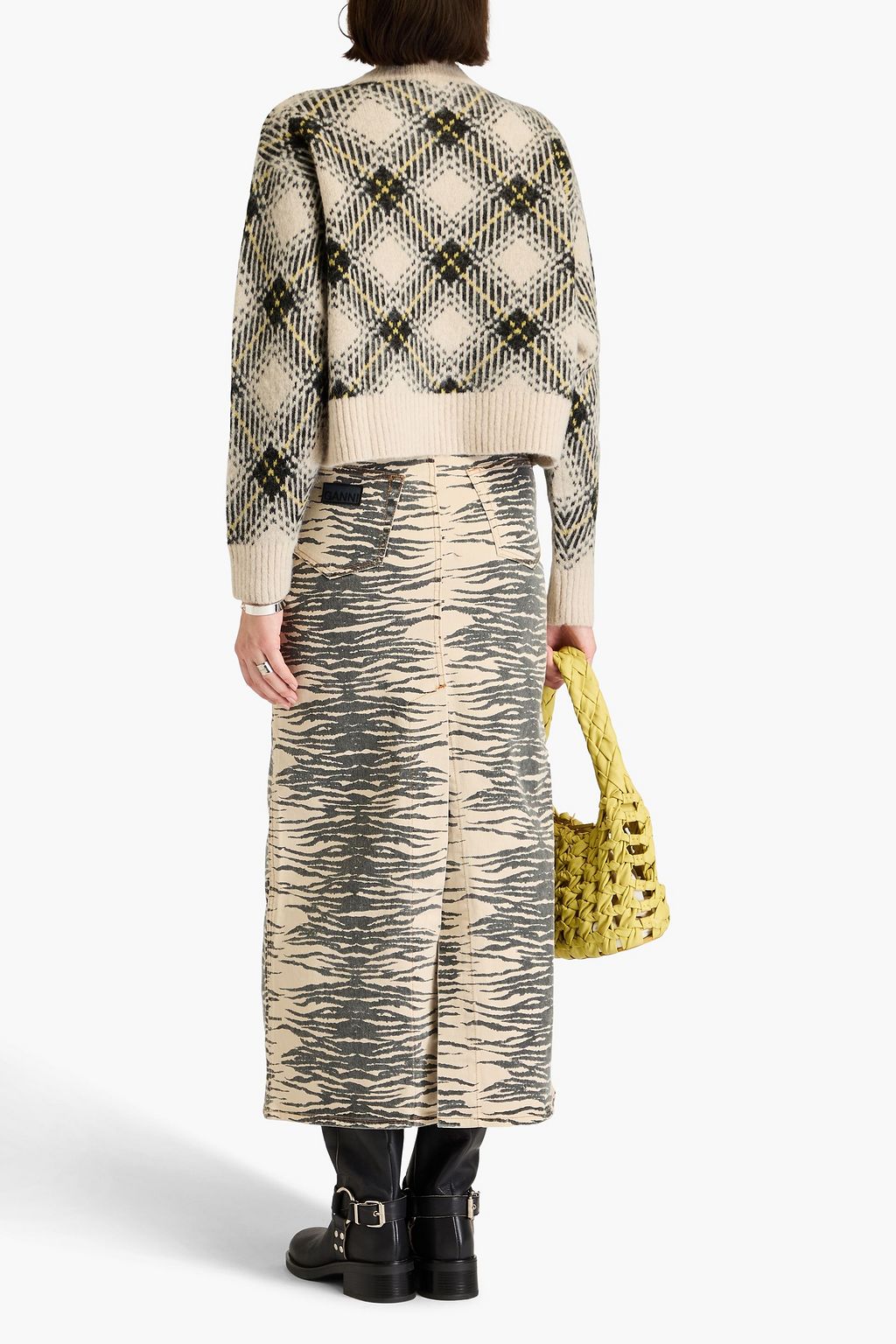 GANNI Tiger-print denim maxi skirt