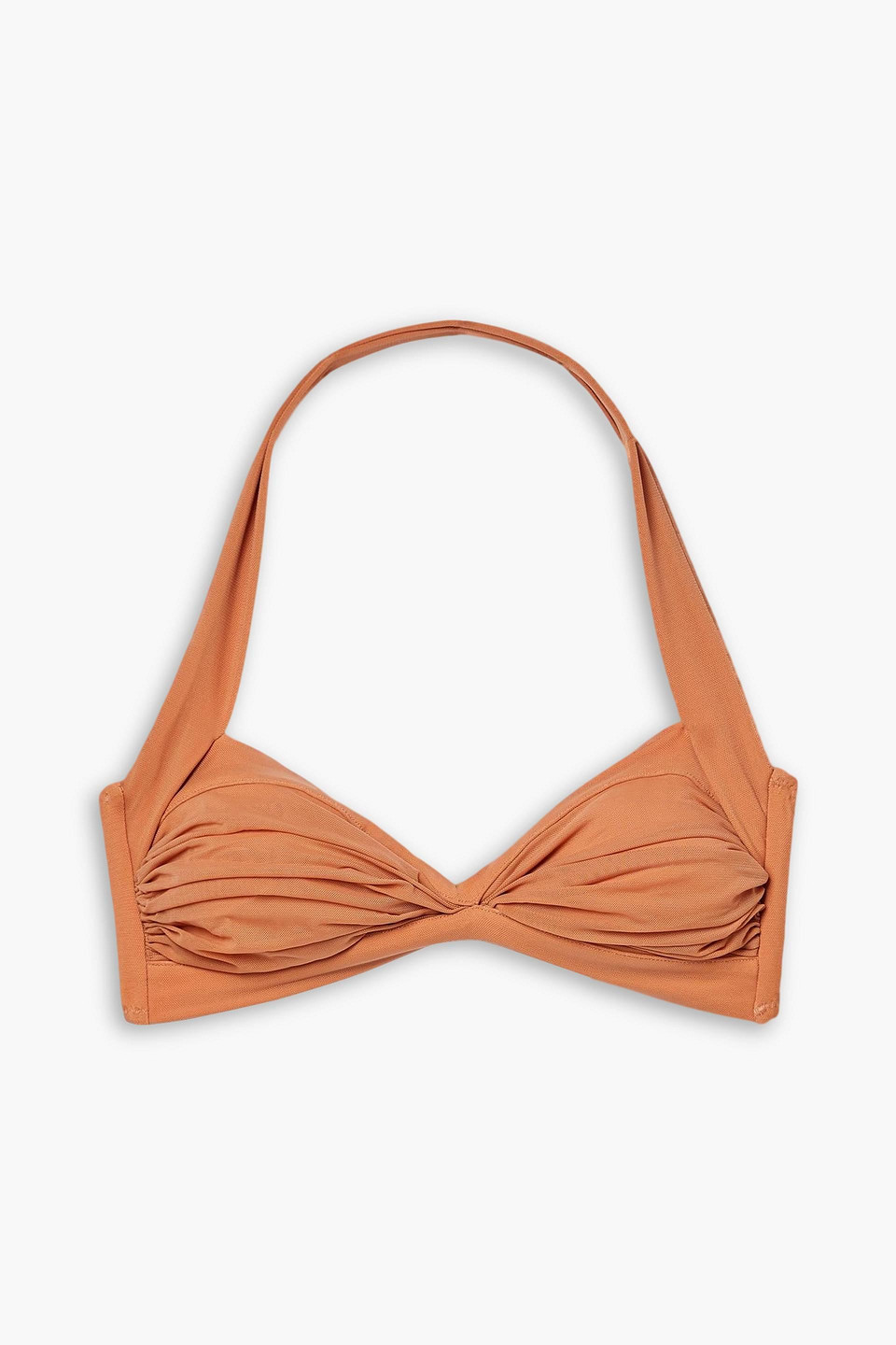 Norma Kamali Bill Ruched Halterneck Bikini Top In Peach
