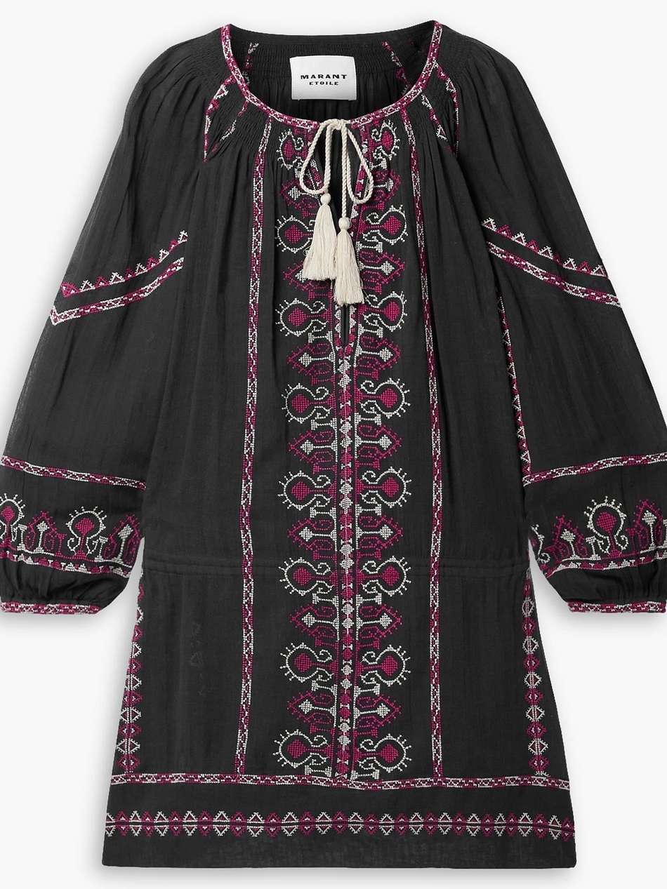 embroidered cotton-gauze mini dress