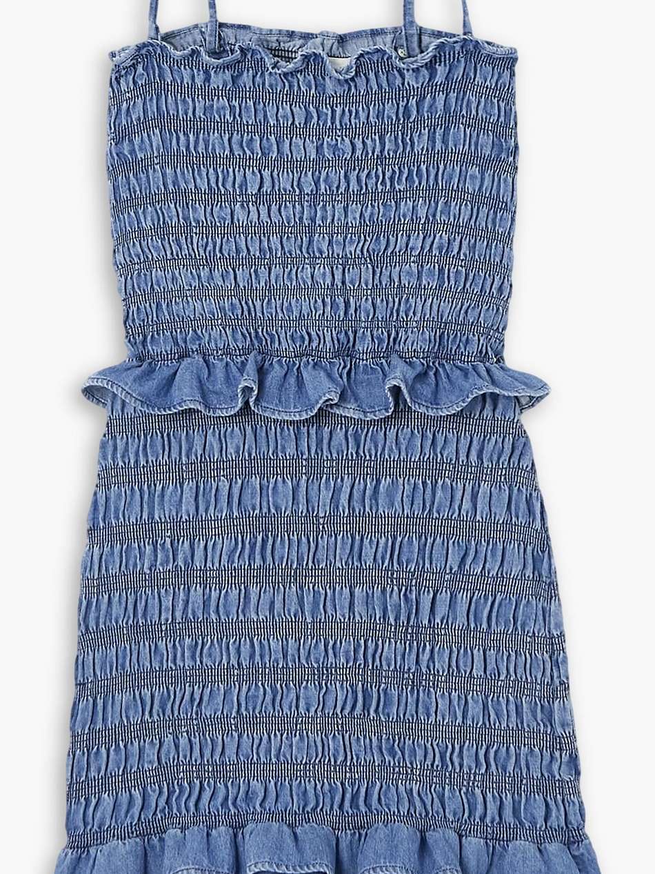 djina shirred ruffled cotton-chambray mini dress