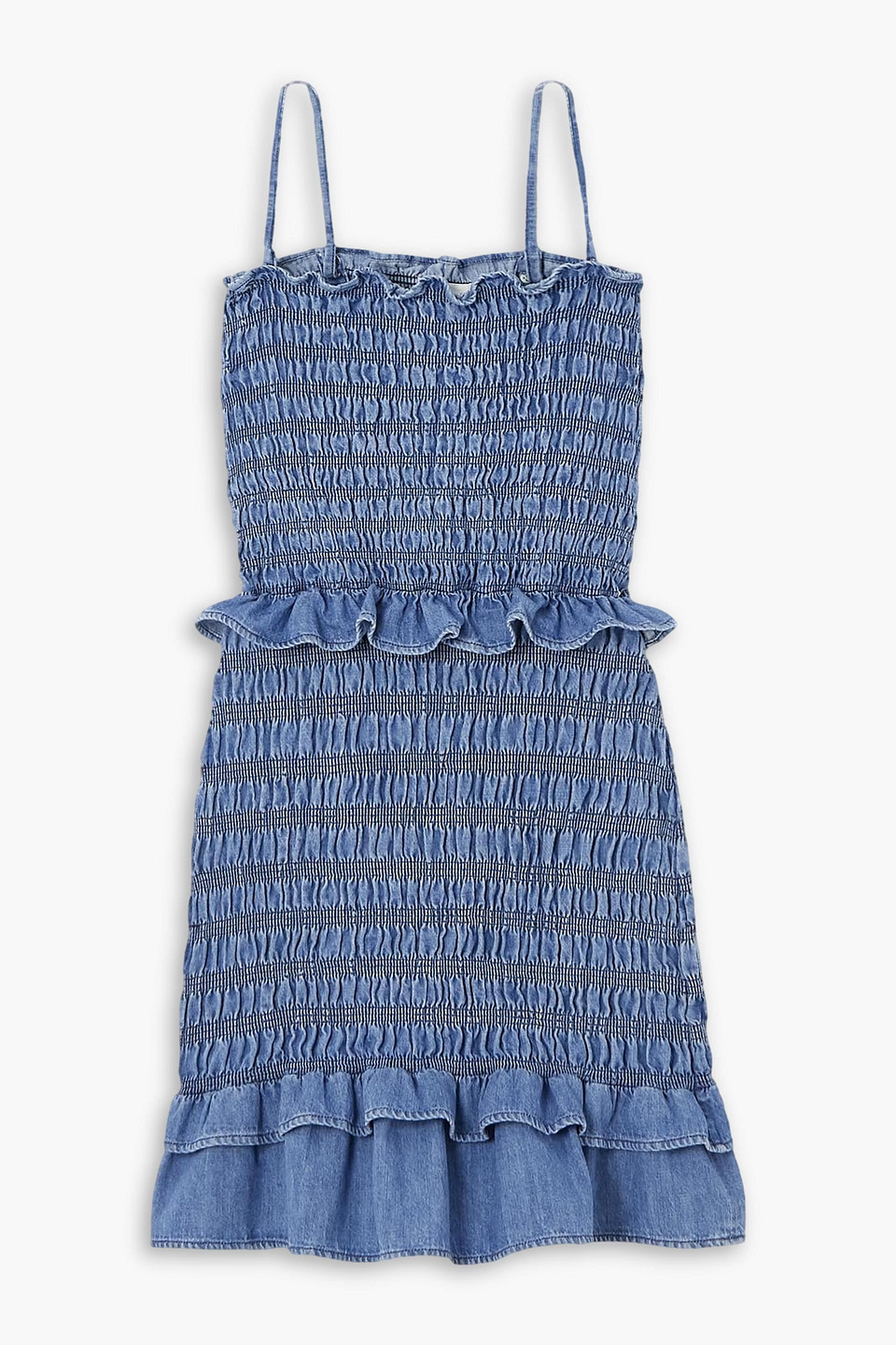 Isabel Marant Étoile Djina Shirred Ruffled Cotton-chambray Mini Dress In Mid Denim