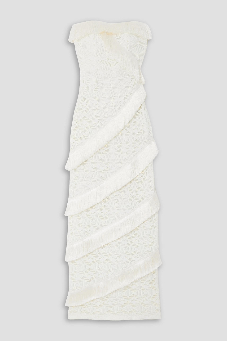 Patbo Strapless Fringed Crocheted Maxi Dress In Ivory