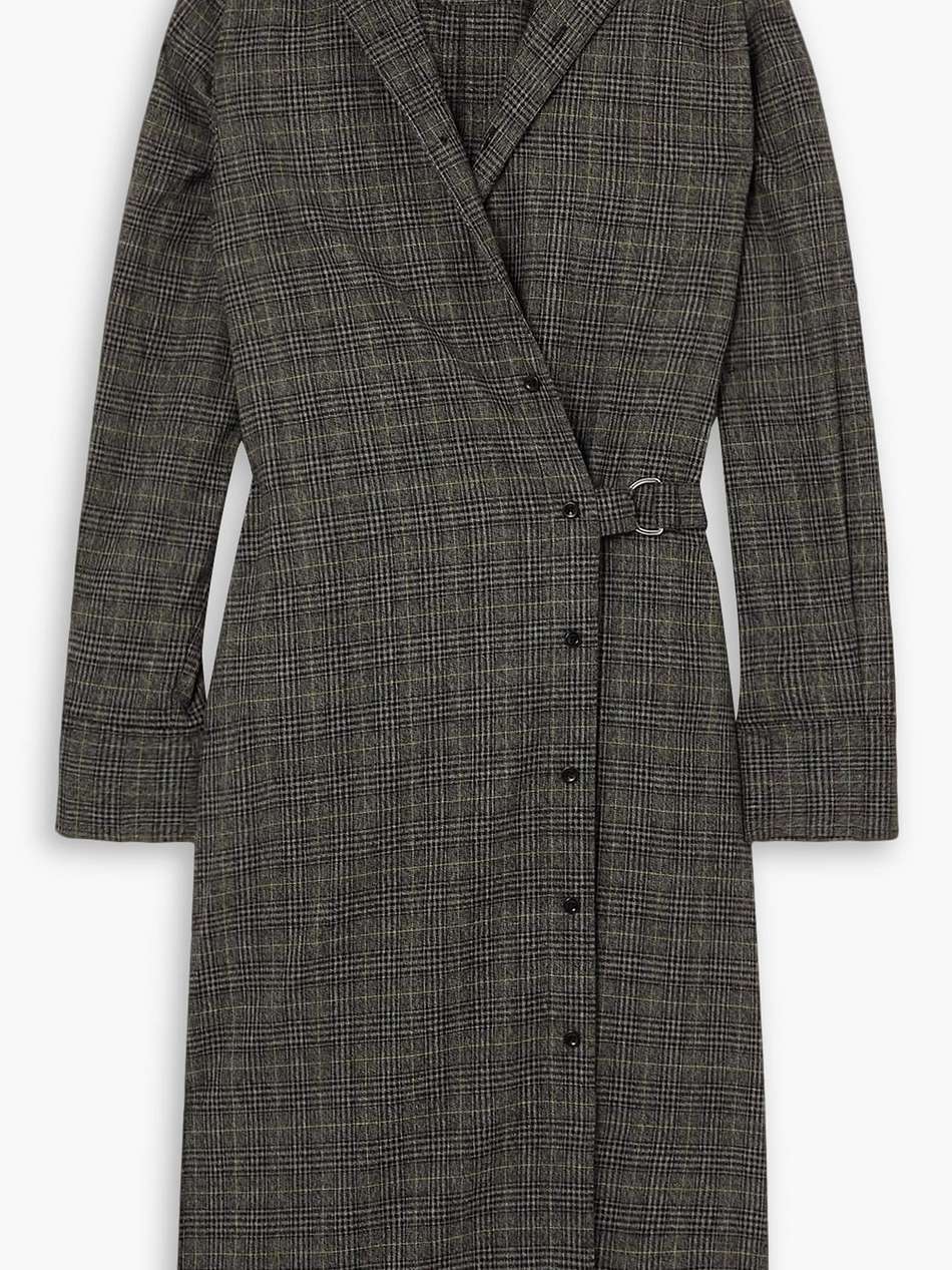 belted checked woven midi shirt dress