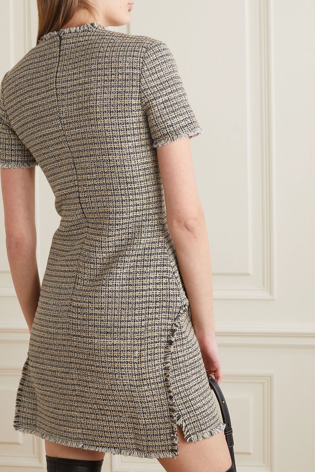 PROENZA SCHOULER PSWL فستان قصير من التويد المصنوع من مزيج من القطن بحواف منسَلة