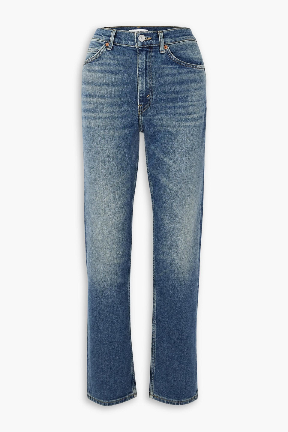 Re/done 70s High Rise Stove Pipe Straight-leg Jeans In Mittelblauer Denim